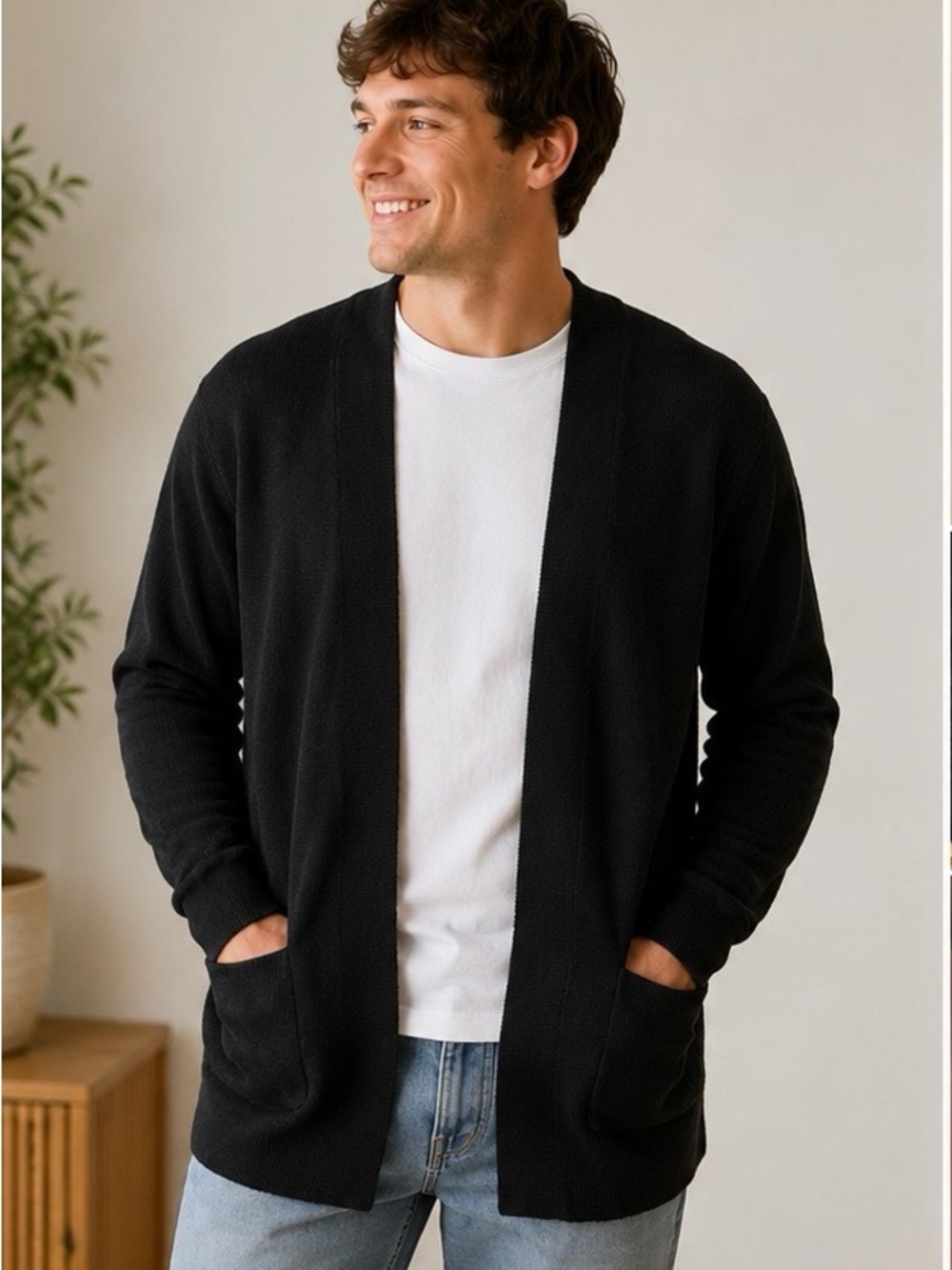 Jack & Jones Black Open-Front Cardigan